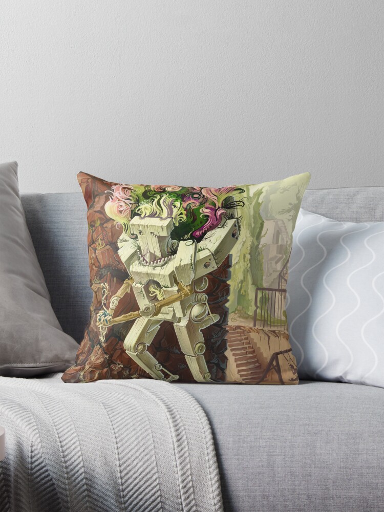 Thumbnail 1 of 4, Pillow, Wooden Robot designed and sold by augustinas.