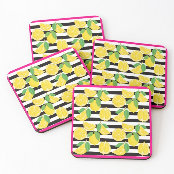 Item preview, Pattern with lemons on blackandwhite  striped background designed and sold by marina63.