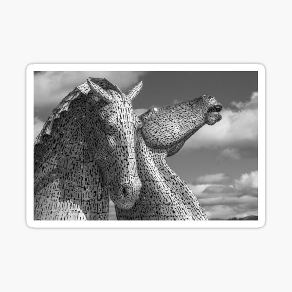 The Falkirk Kelpies in Scotland in Black and White Sticker