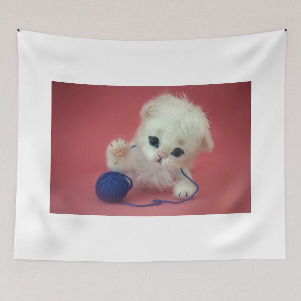 Item preview, Cute white kitten with blue ball designed and sold by olena2552.