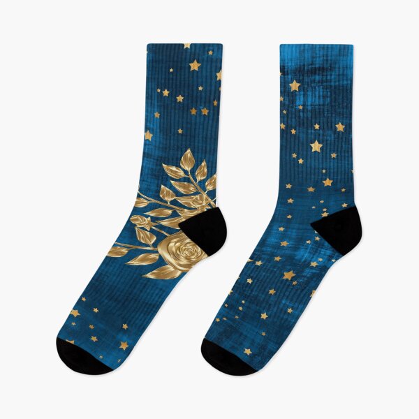 Aperçu de l'œuvre ILLUSTRATION BLEU AVEC FLEURS ET ETOILES D'OR créée et vendue par NADAYA.