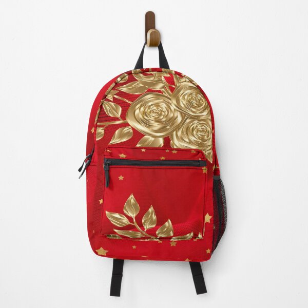 Item preview, RED ILLUSTRATION WITH FLOWERS AND GOLD STARS designed and sold by NADAYA.