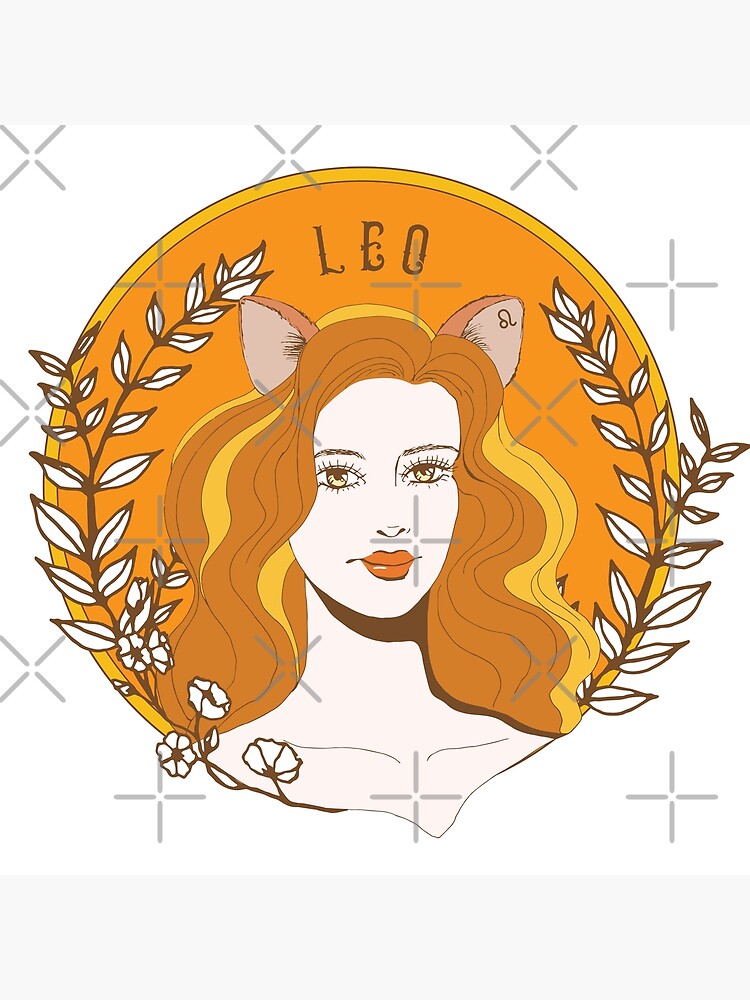 Astrology Zodiac Sign Leo Girl Portrait Drawing With The Power Color Orange Photographic Print