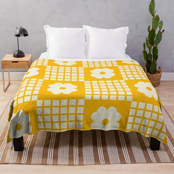 Yellow Check and Floral Throw Blanket