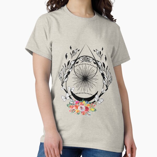 Bohemian Moon with Flowers and Butterflies Classic T-Shirt