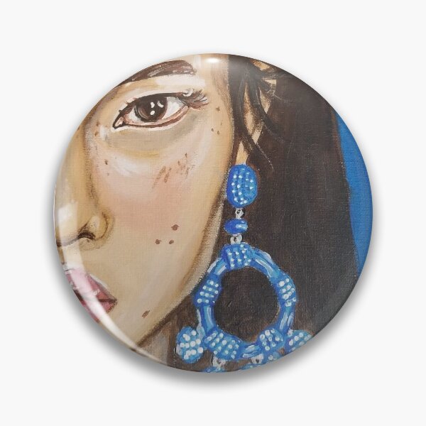 Aperçu de l'œuvre Portrait peint d'une belle femme avec des boucles d'oreilles bleues et fond créée et vendue par BlueBoarCrafts.