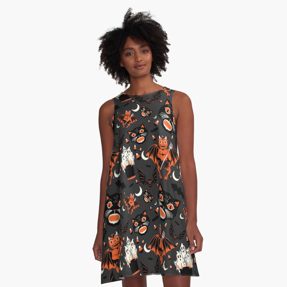 Vintage Halloween Pattern A-Line Dress
