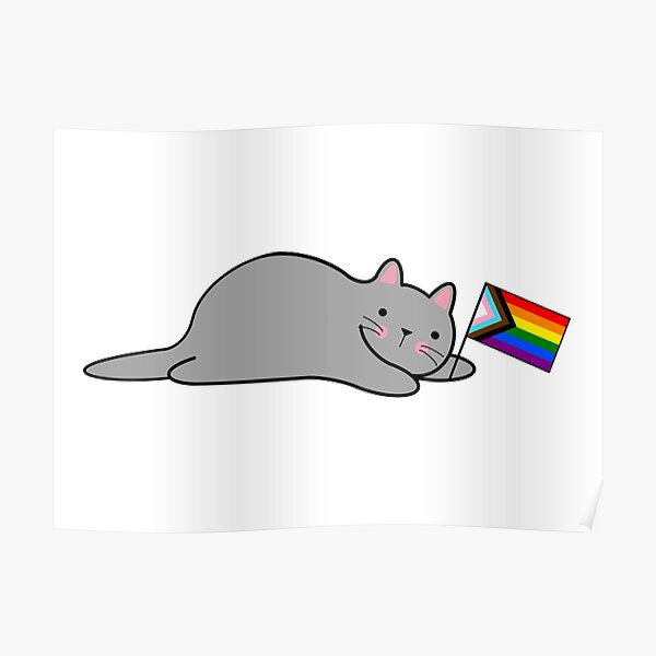 Cat with a Progress Pride Flag Poster