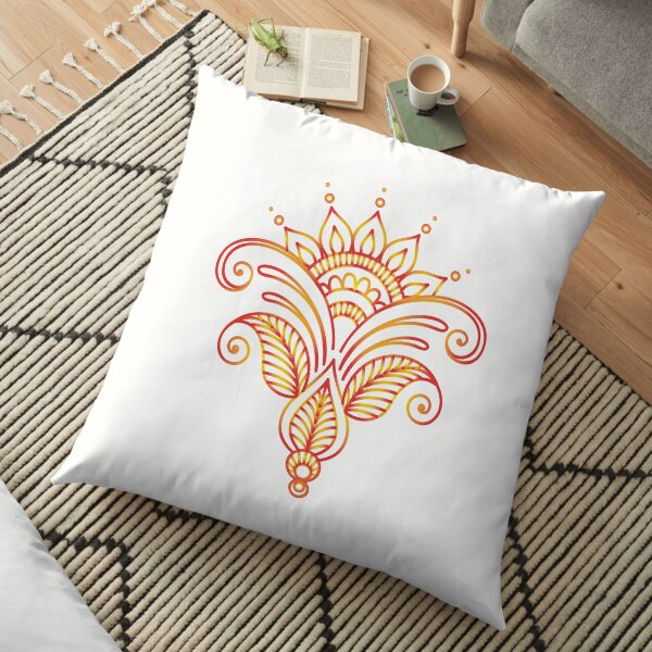 Red yellow flower mandala Floor Pillow