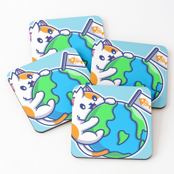 Item preview, Sweet little cat illustration running the globe designed and sold by Sya Prints.