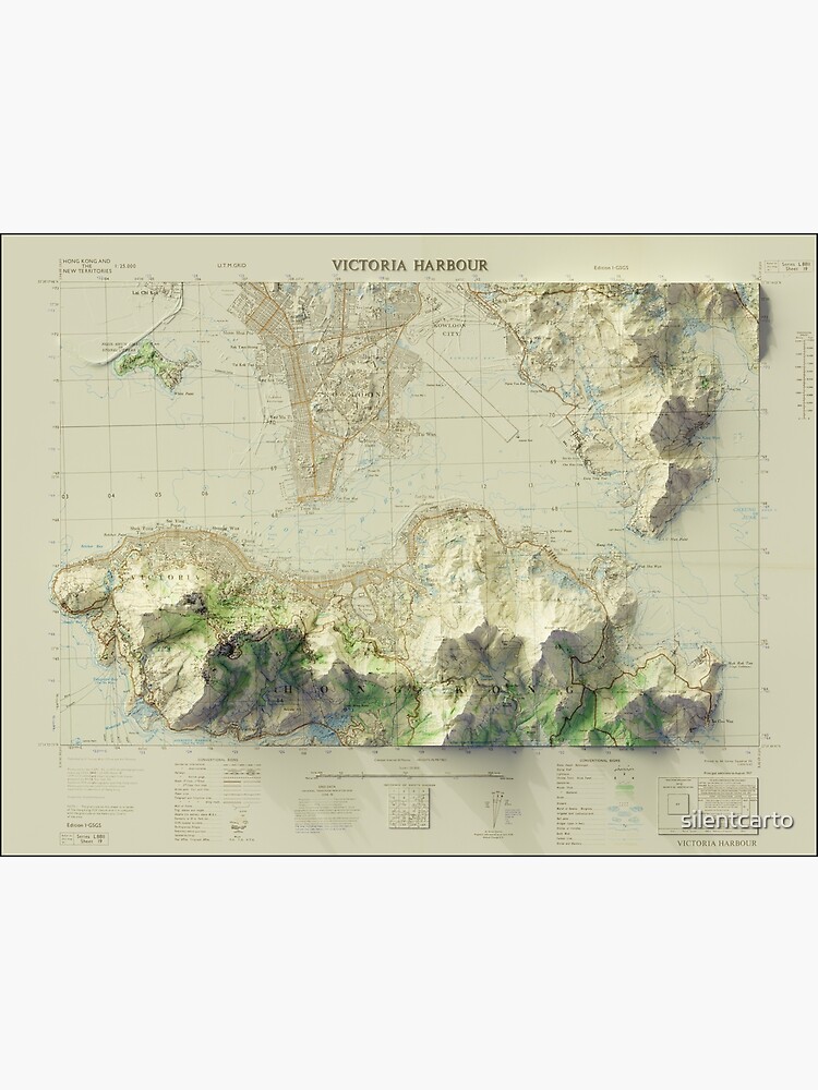 Vintage Topographic Map of Hong Kong 3D Render