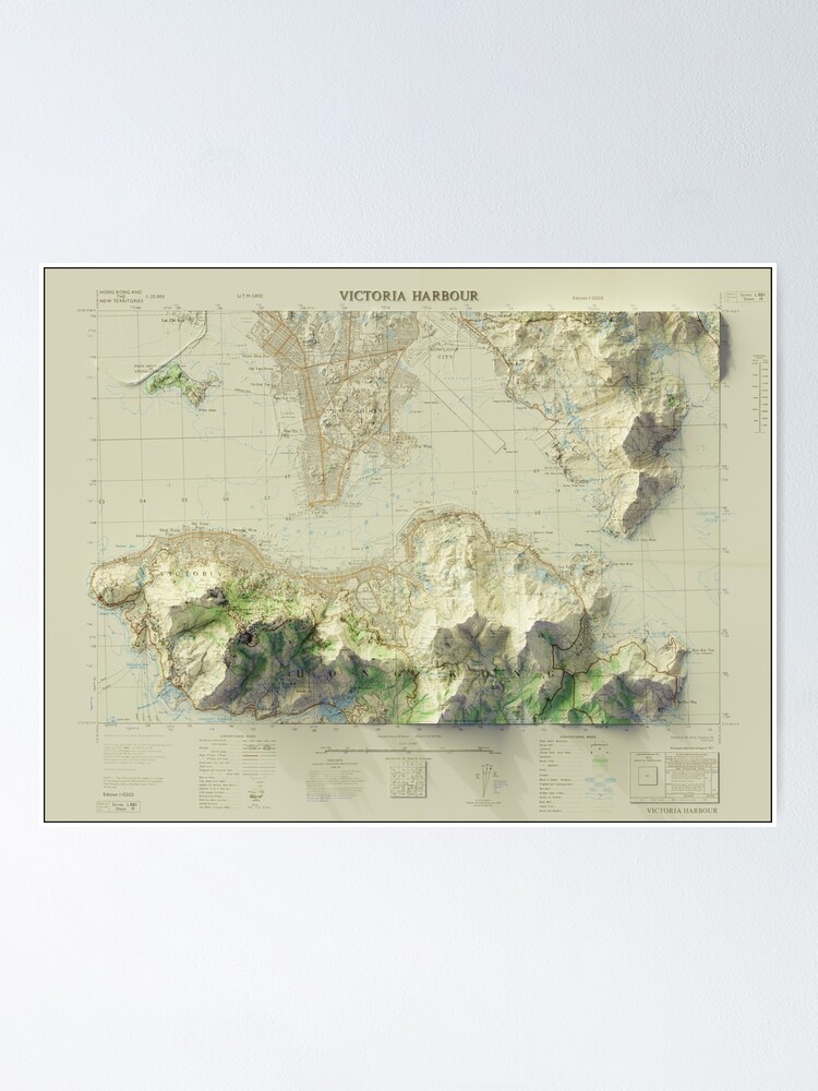 "Vintage Topographic Map of Hong Kong 3D Render" Poster for Sale by