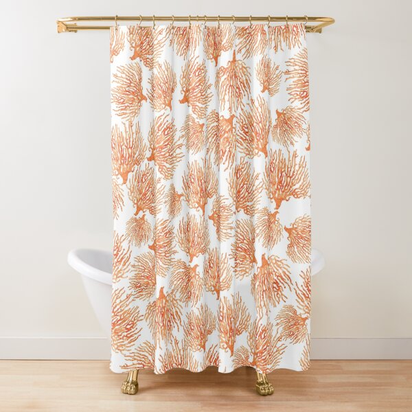 Orange Sea Coral Beach Themed Pattern Shower Curtain