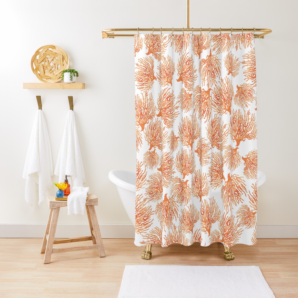 "Orange Sea Coral Beach Themed Pattern" Shower Curtain for Sale by Primroaddesigns Redbubble