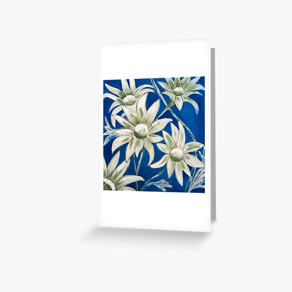 Flannel flowers on Blue Greeting Card