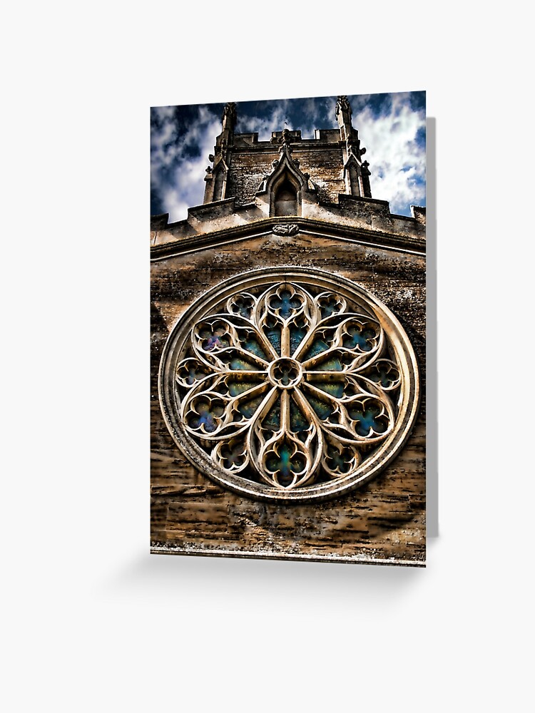 Round Stained Glass Church Window Hdr Greeting Card For Sale By Inspiraimage Redbubble