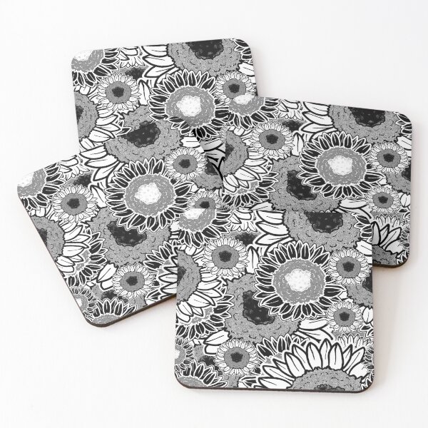 Item preview, sunflowers floral birth flower manga anime dark black lineart bold bouquet designed and sold by politeillusts.