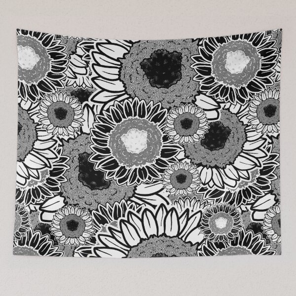 Item preview, sunflowers floral birth flower manga anime dark black lineart bold bouquet designed and sold by politeillusts.