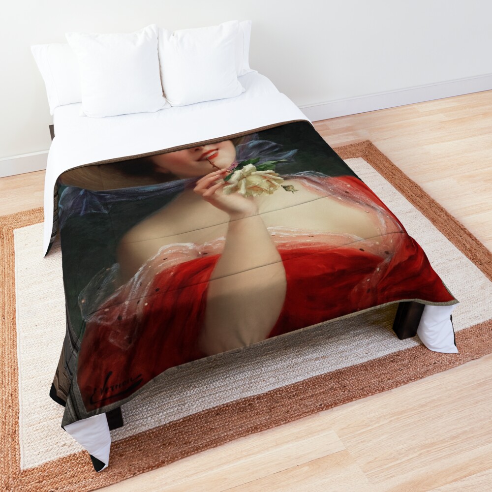 Fille A La Rose Jaune by Émile Vernon Vintage Fine Art Xzendor7 Old Masters Reproductions Comforter