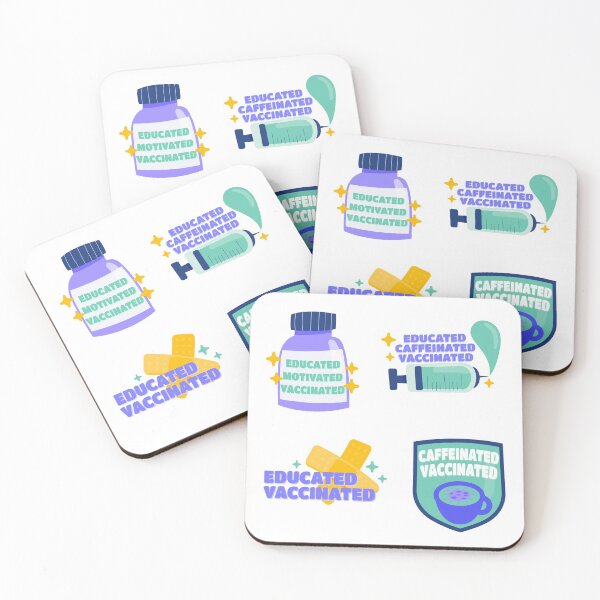 Item preview, Educated Motivated Caffeinated Vaccinated, Covid vaccine pack designed and sold by TalesOfScience.