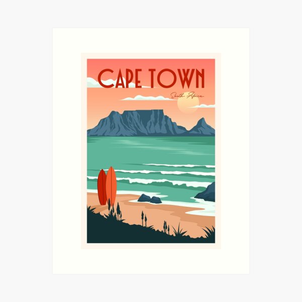 Table mountain view in cape town south africa vintage art Art Print