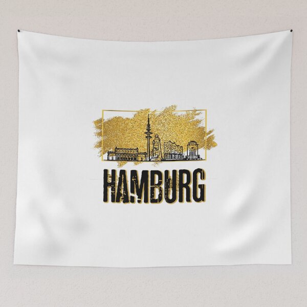 Item preview, Hamburg Germany Germany city skyline gold designed and sold by BullDesignsShop.