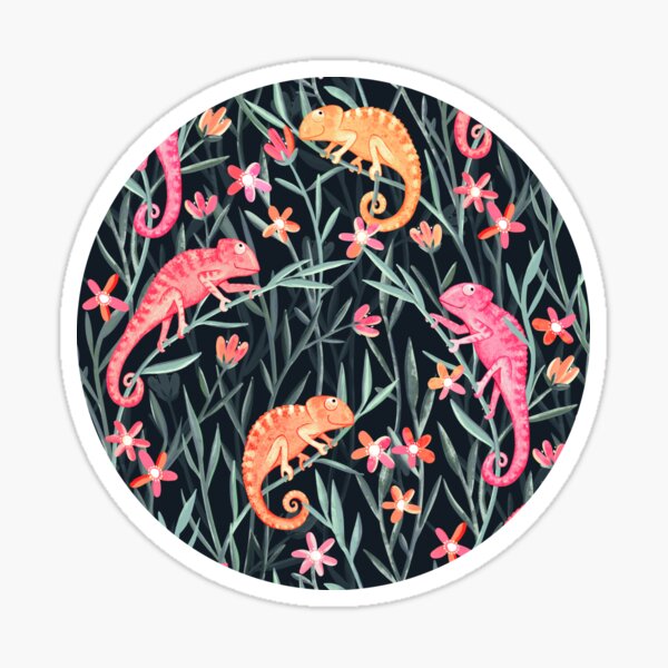 Pink and Orange Chameleons on Charcoal Sticker