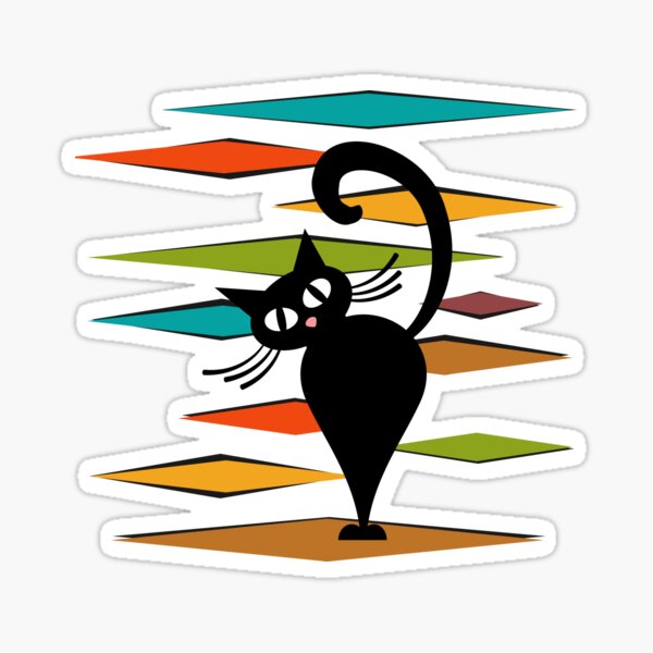 Mid Century black cat design Sticker