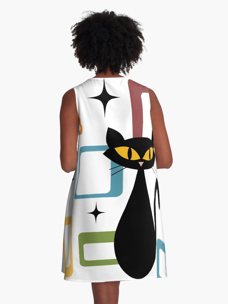 Thumbnail 3 of 4, A-Line Dress, Mid Century black cat designed and sold by BattaAnastasia.