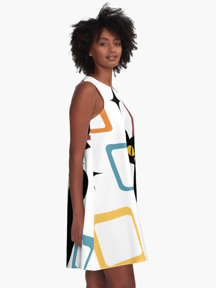 Alternate view of Mid Century black cat A-Line Dress