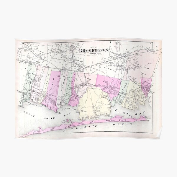 Vintage Brookhaven And Fire Island Ny Map 1873 Poster By Bravuramedia Redbubble - brookhaven roblox map 2021