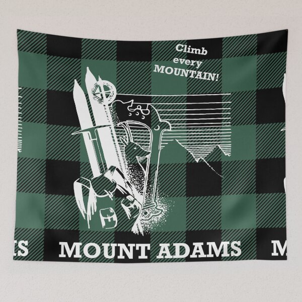 Item preview, Mount Adams 12776 ft 3743 m - Cascade Range National Park Washington Mountaineering Hiking Poster - Climb Every Mountain - Forest Green Buffalo Plaid Background designed and sold by Vintage-TM.