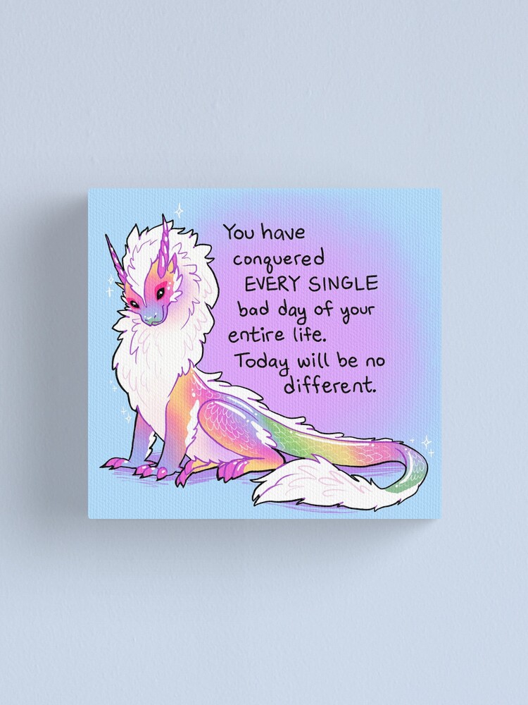 Alternate view of "You Have Conquered EVERY SINGLE Bad Day" Fluffy Rainbow Dragon Canvas Print