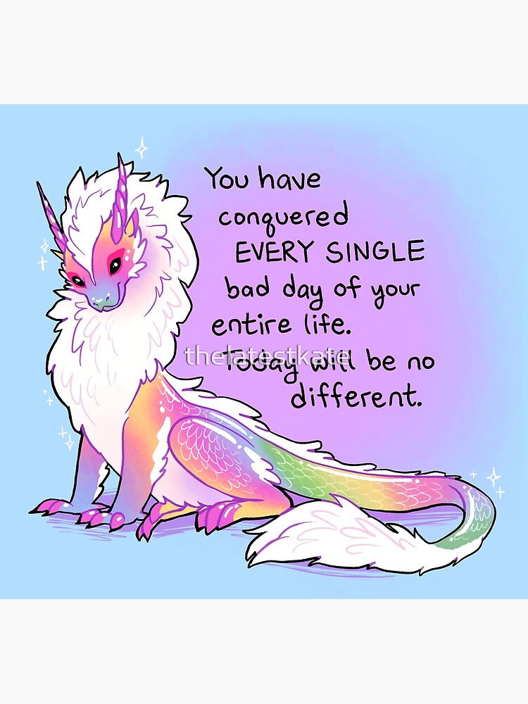 Thumbnail 3 of 3, Poster, "You Have Conquered EVERY SINGLE Bad Day" Fluffy Rainbow Dragon designed and sold by thelatestkate.