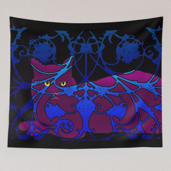 Item preview, Visible Cat in silhouette and camouflaged against Art Nouveau ironwork designed and sold by ThomMorris.