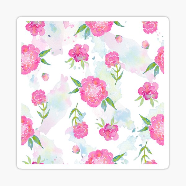 Tickled Pink - Pink Watercolor Carnations - Watercolor Floral  Sticker