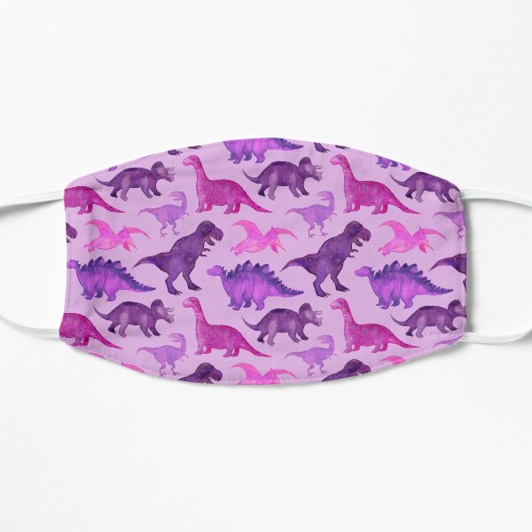 Pink and Purple Watercolor Dinosaurs on Purple Flat Mask