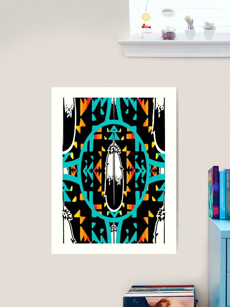 Native American Round Bright Turquoise / Fire Color Feather