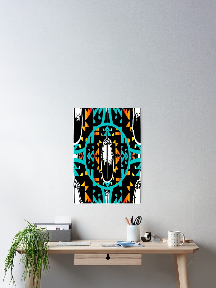 Native American Round Bright Turquoise / Fire Color Feather