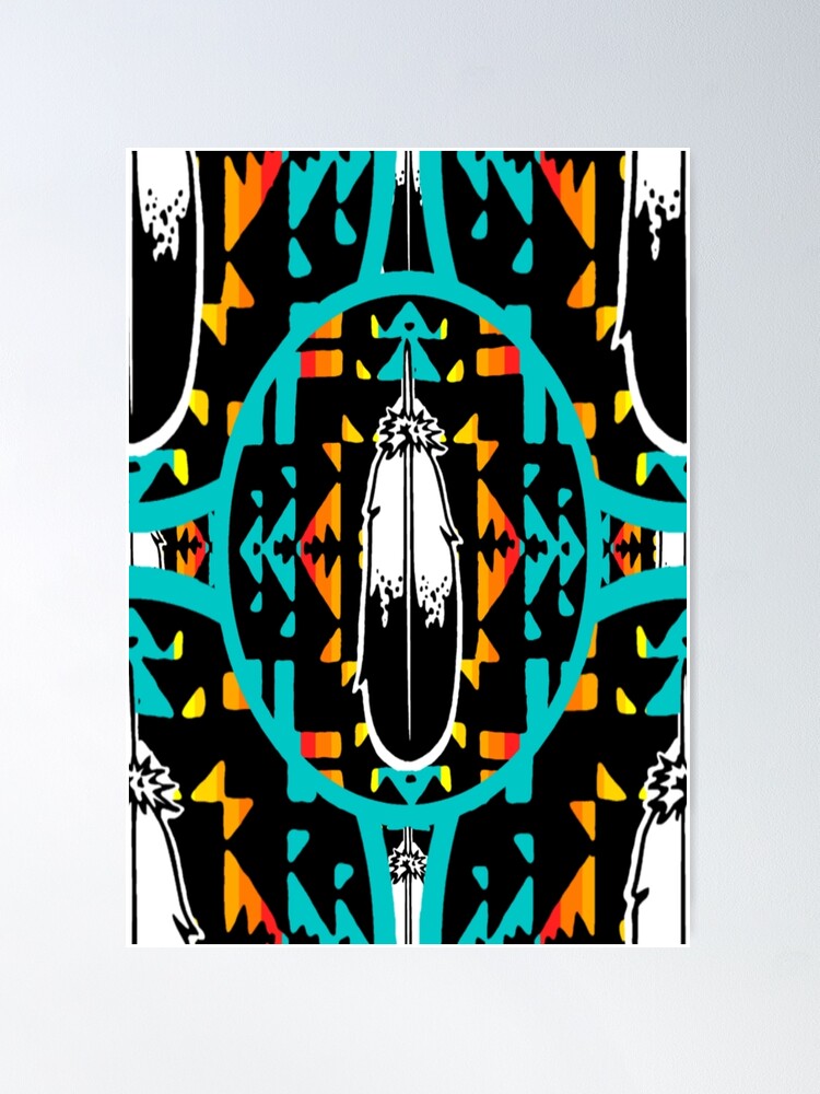 Native American Round Bright Turquoise / Fire Color Feather