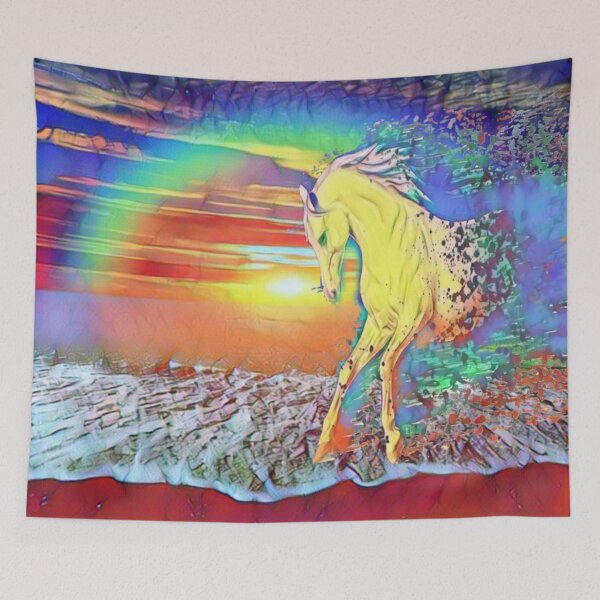 Item preview, Wild horse running on the beach in the rainbow designed and sold by Cyberomiz.