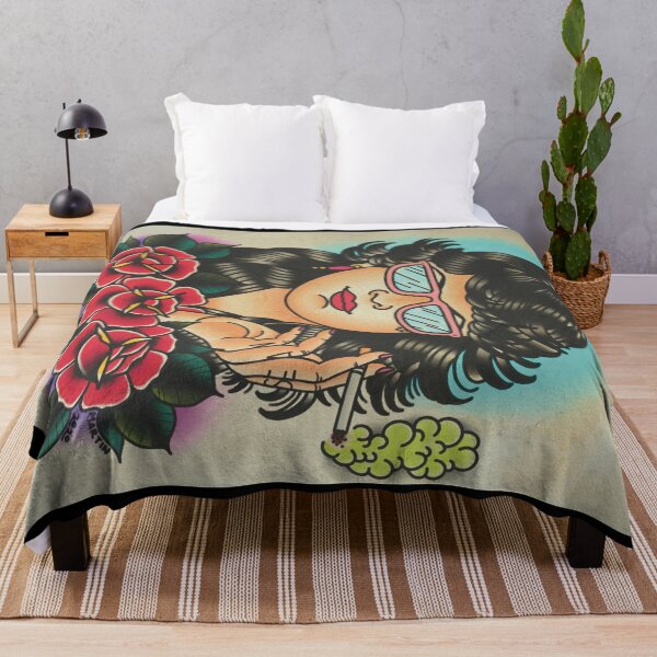 Item preview, 80’s girl watercolor painting (Full size Throw) designed and sold by Aloha-Life-808.