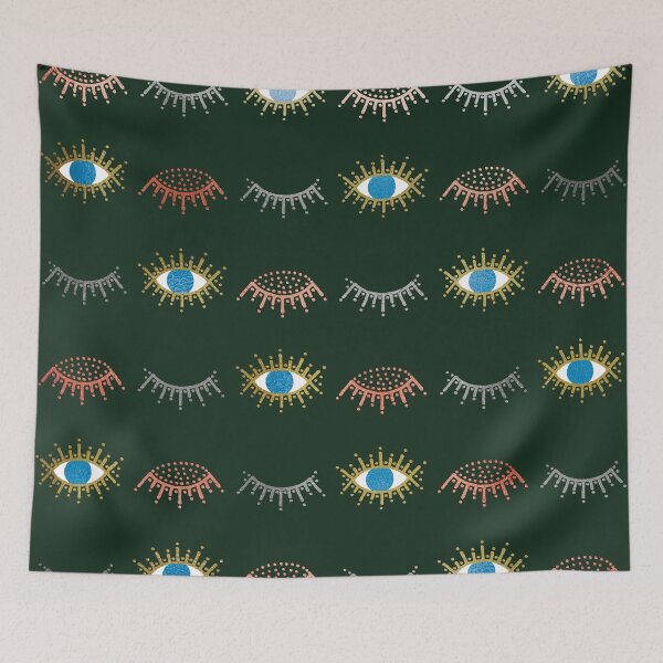 Item preview, Gold, Silver and Rose Gold Closed and Open Evil Eye Pattern on Green designed and sold by Karen McFarland.