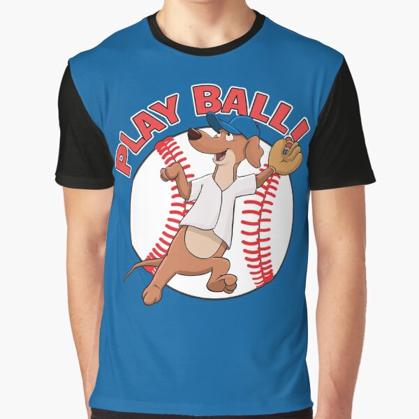 Play Ball! Baseball Mascot Dodger Dog Catching Baseball Active T