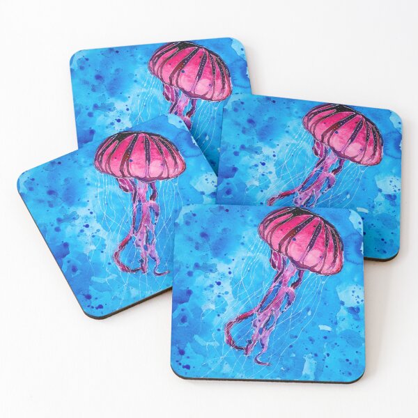 Item preview, Jellyfish on blue background designed and sold by Pintarrajearte.