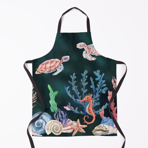 Item preview, Underwater Paradise, deep and dark ocean floor, with shell treasures and cute turtles and seahorse, watercolor digitally enhanced smoothed effect designed and sold by Orianah.