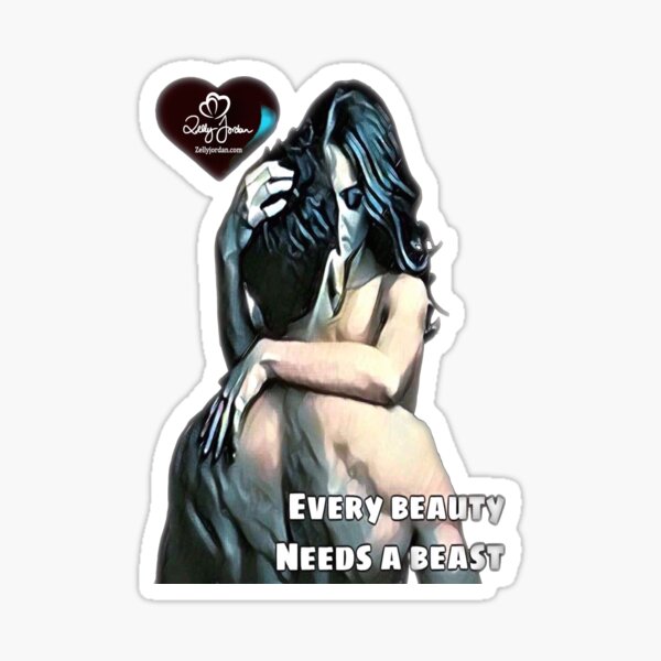 Filtered Every Beauty Needs A Beast Loved up Couple with Black Heart logo Sticker