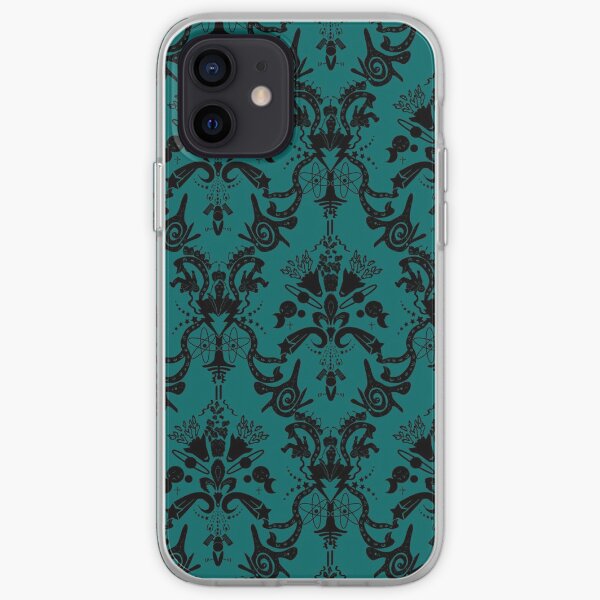 Cosmic Damask Black on Turquoise iPhone Soft Case