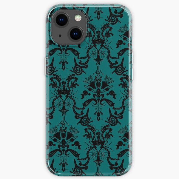 Cosmic Damask Black on Turquoise iPhone Soft Case