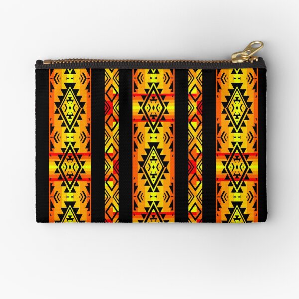 Black /Fire Color Geometric Diamond Pattern Zipper Pouch